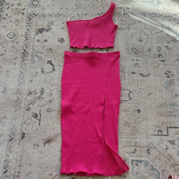 Lulu’s Pink One-Shoulder Crop Top and Skirt Set - Picture 6 of 10